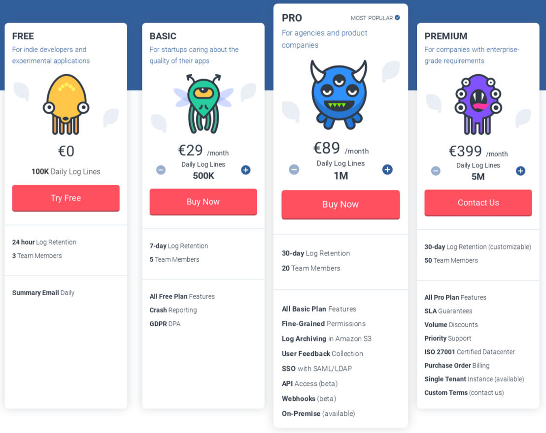 Bugfender pricing