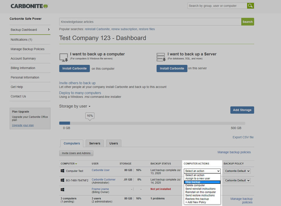 Carbonite screenshot 2