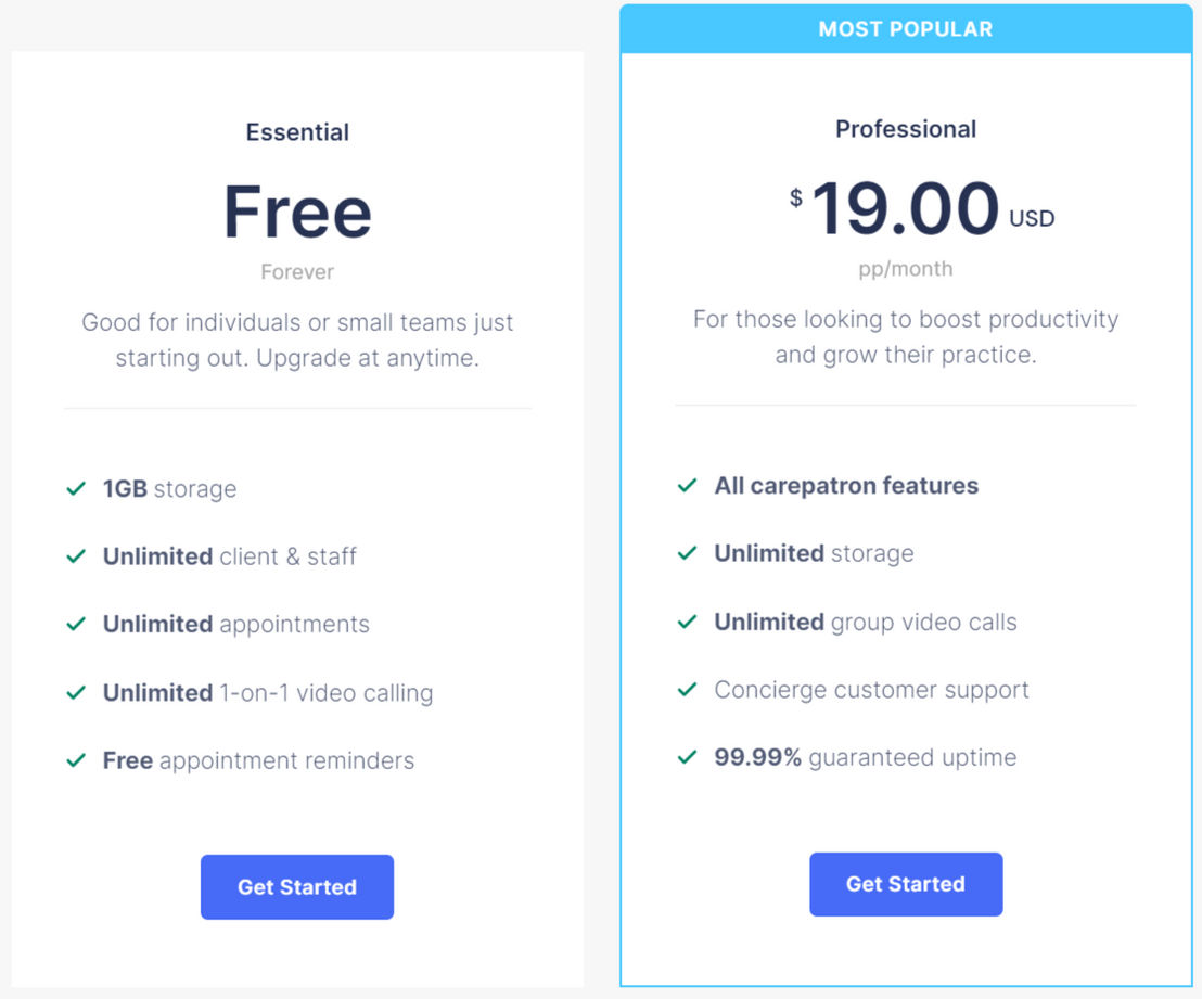 Carepatron pricing 1