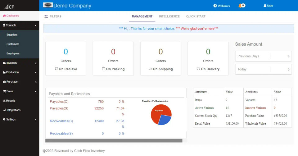 Cash Flow Inventory screenshot