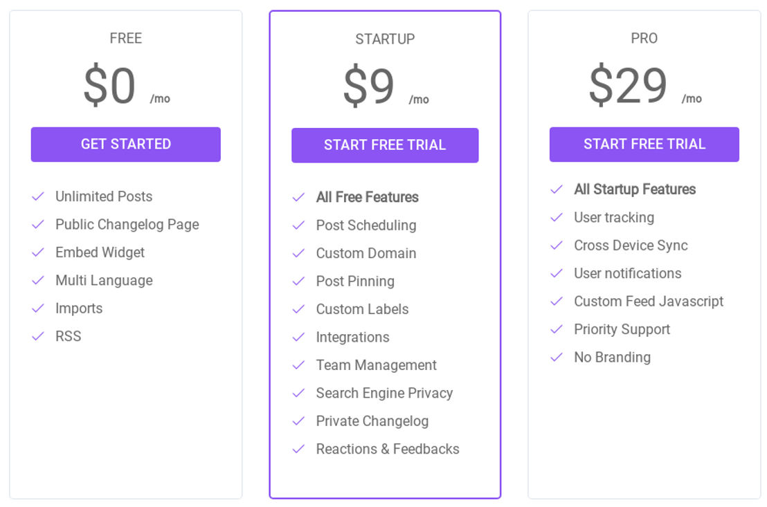 Changelogfy pricing 1