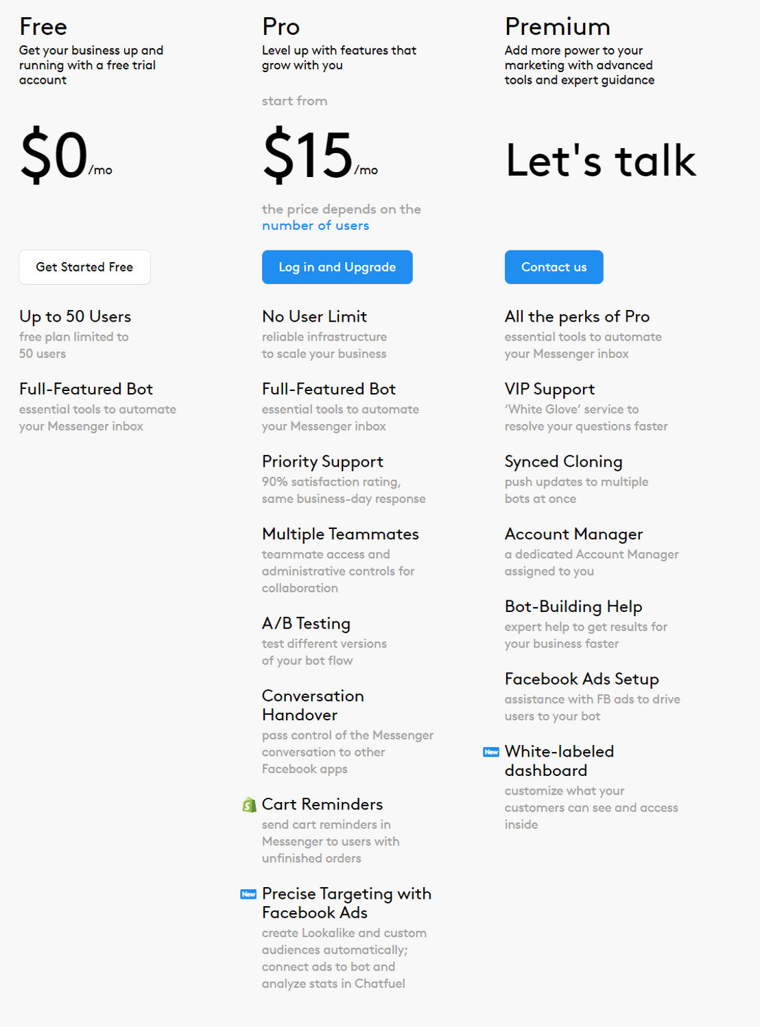 ChatFuel pricing 1