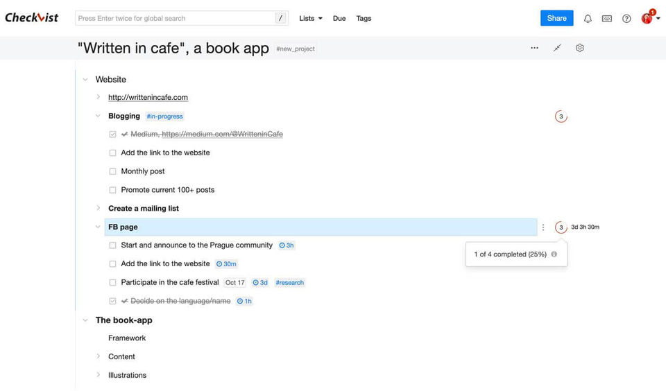Checkvist screenshot 2