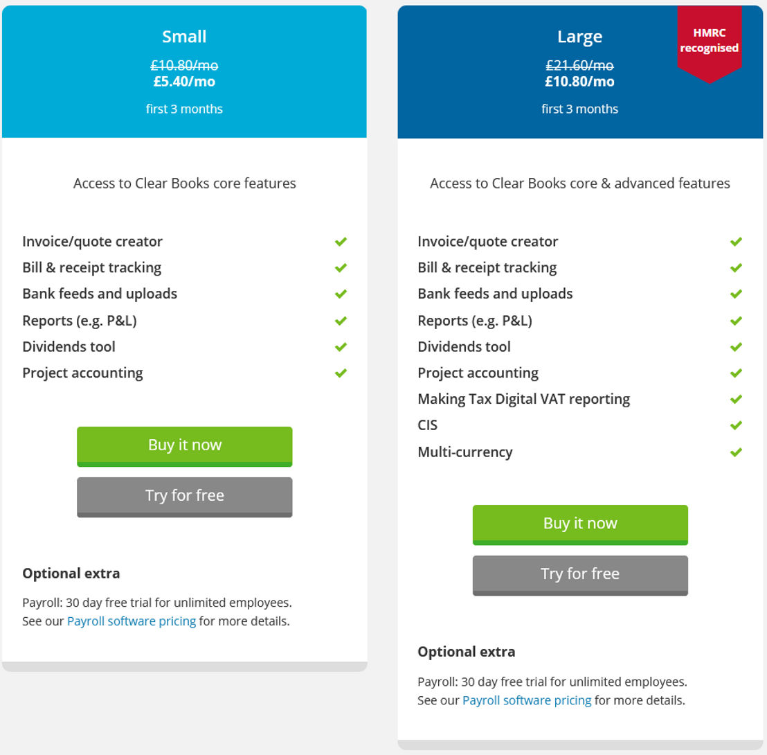 Clear Books pricing 1