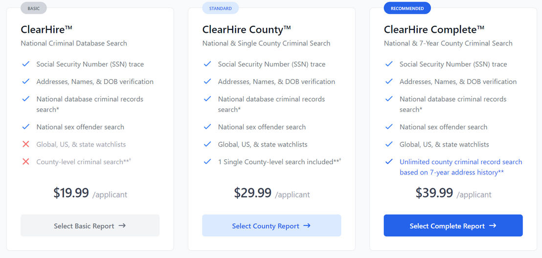 ClearChecks pricing 1