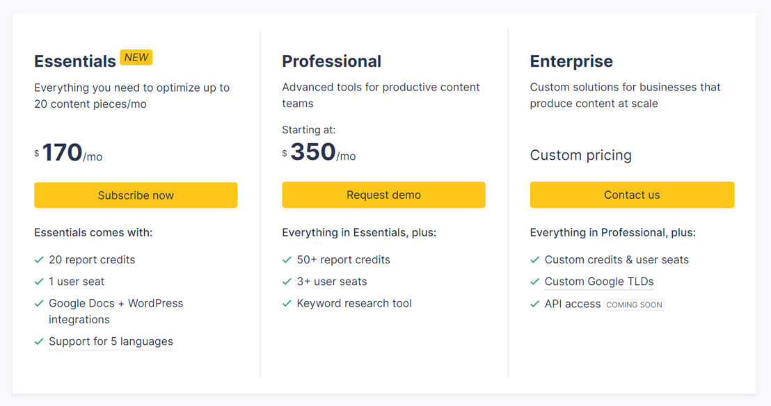 Clearscope pricing 1