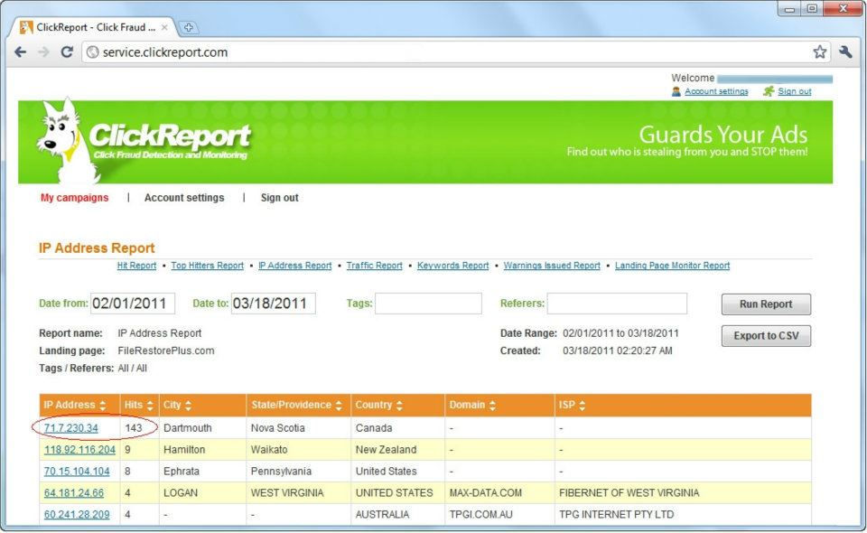 ClickReport screenshot 1