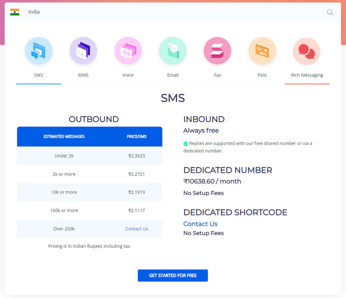 ClickSend pricing 1