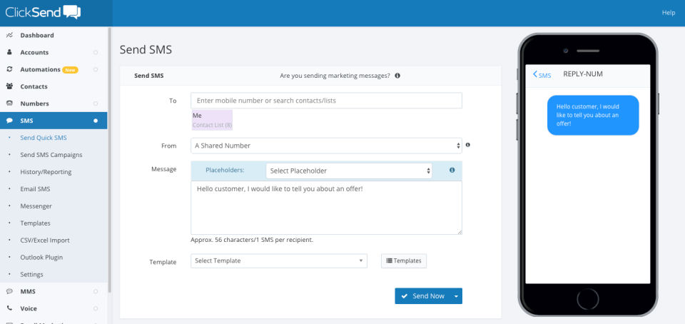 ClickSend screenshot 1