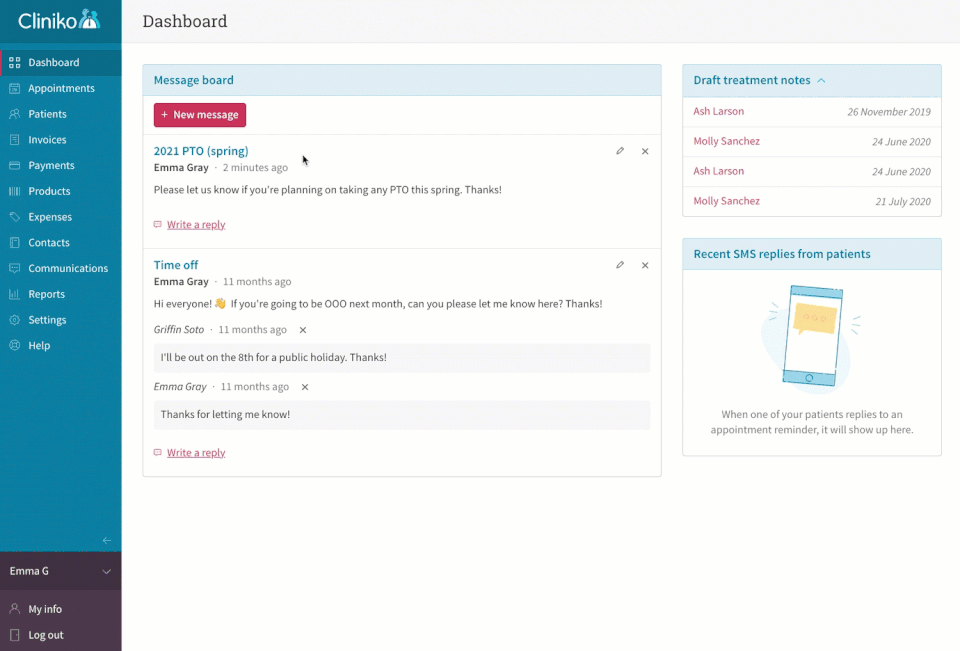 Cliniko screenshot 2
