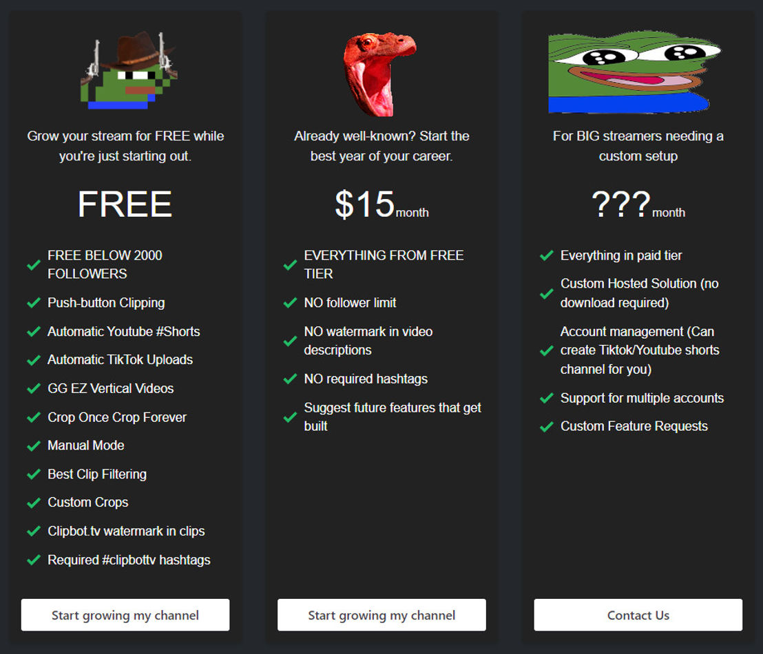 Clipbot.tv pricing 1
