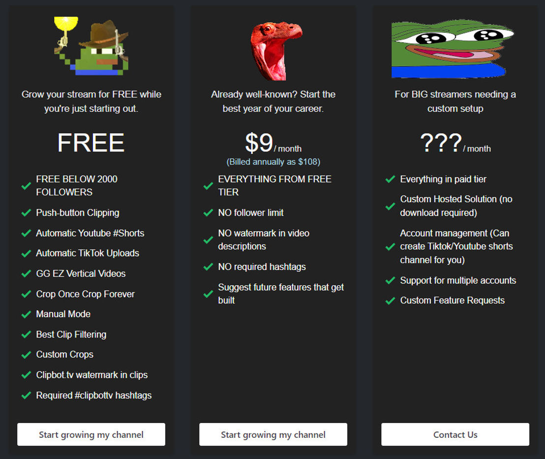 Clipbot.tv pricing 2