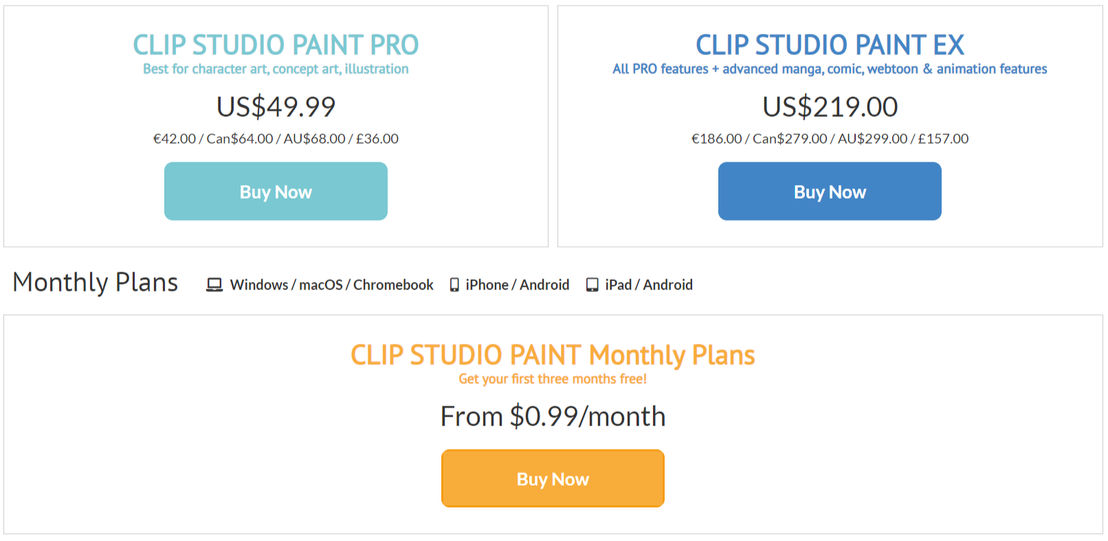 Clip Studio Paint pricing 1