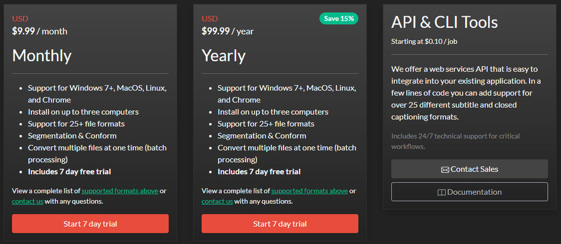 Closed Caption Converter pricing 1