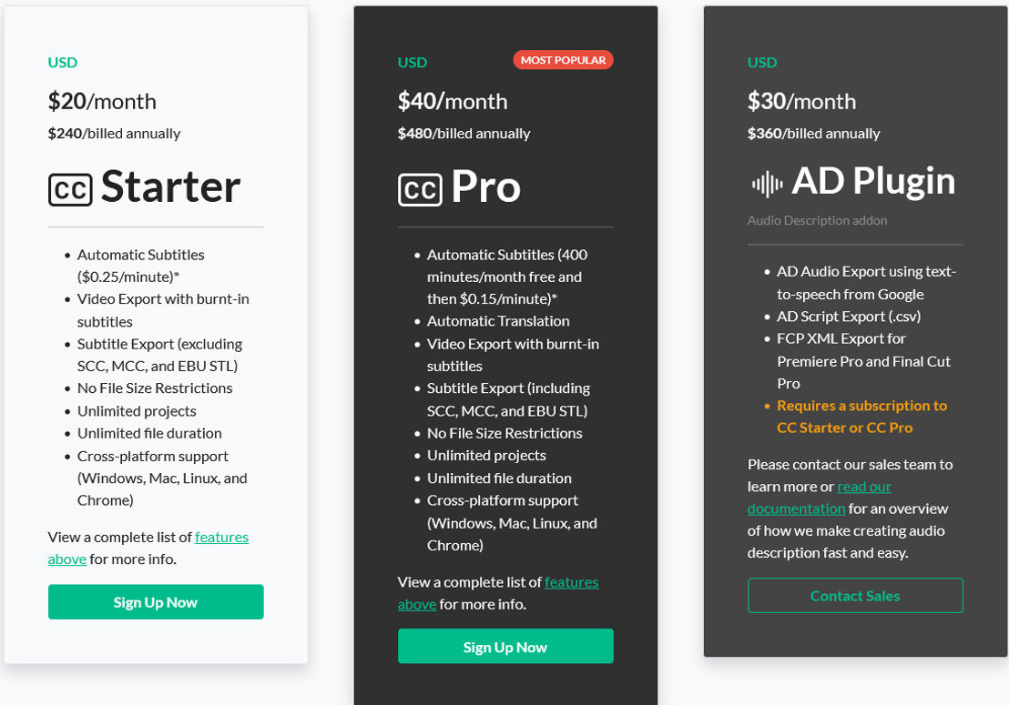 Closed Caption Creator pricing 1