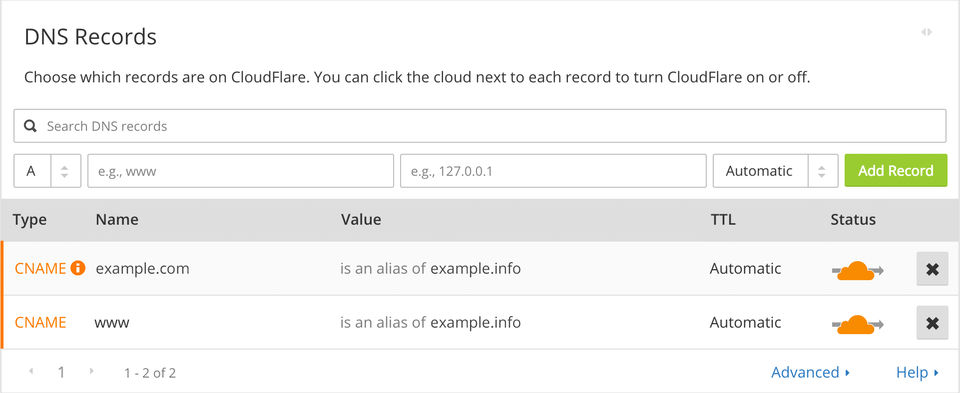 CloudFlare screenshot 1