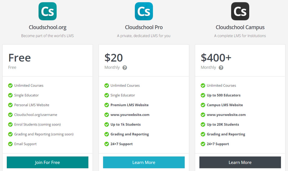 Cloudschool pricing 1