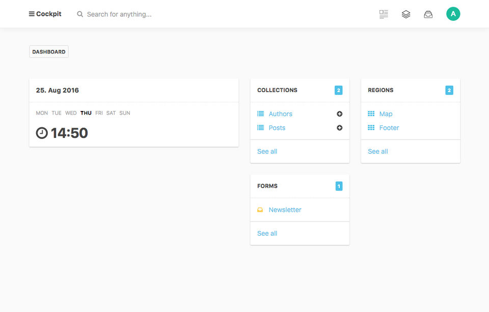 Cockpit CMS screenshot 1