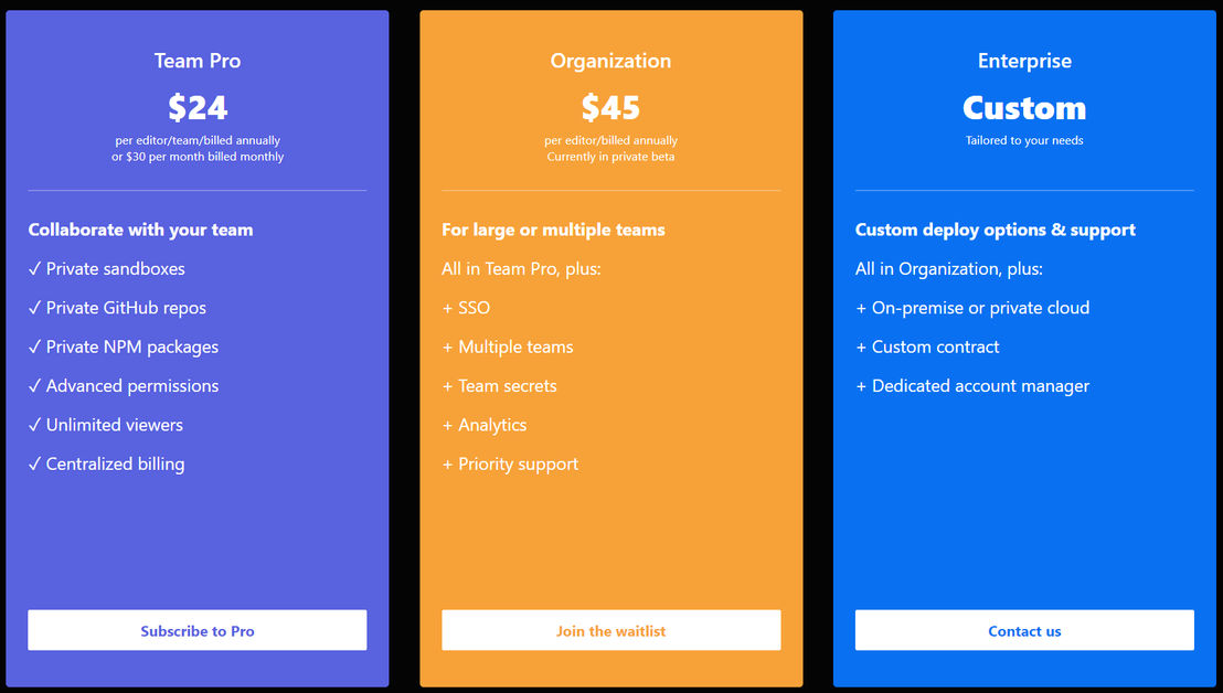 CodeSandbox pricing 1