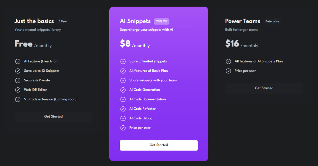 Codesnippets pricing 1