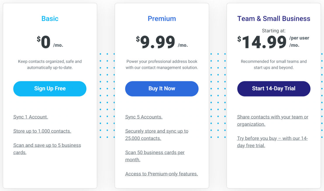 Contacts+ pricing 2