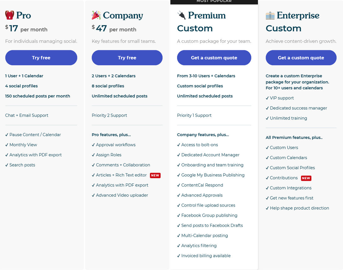 ContentCal pricing 2