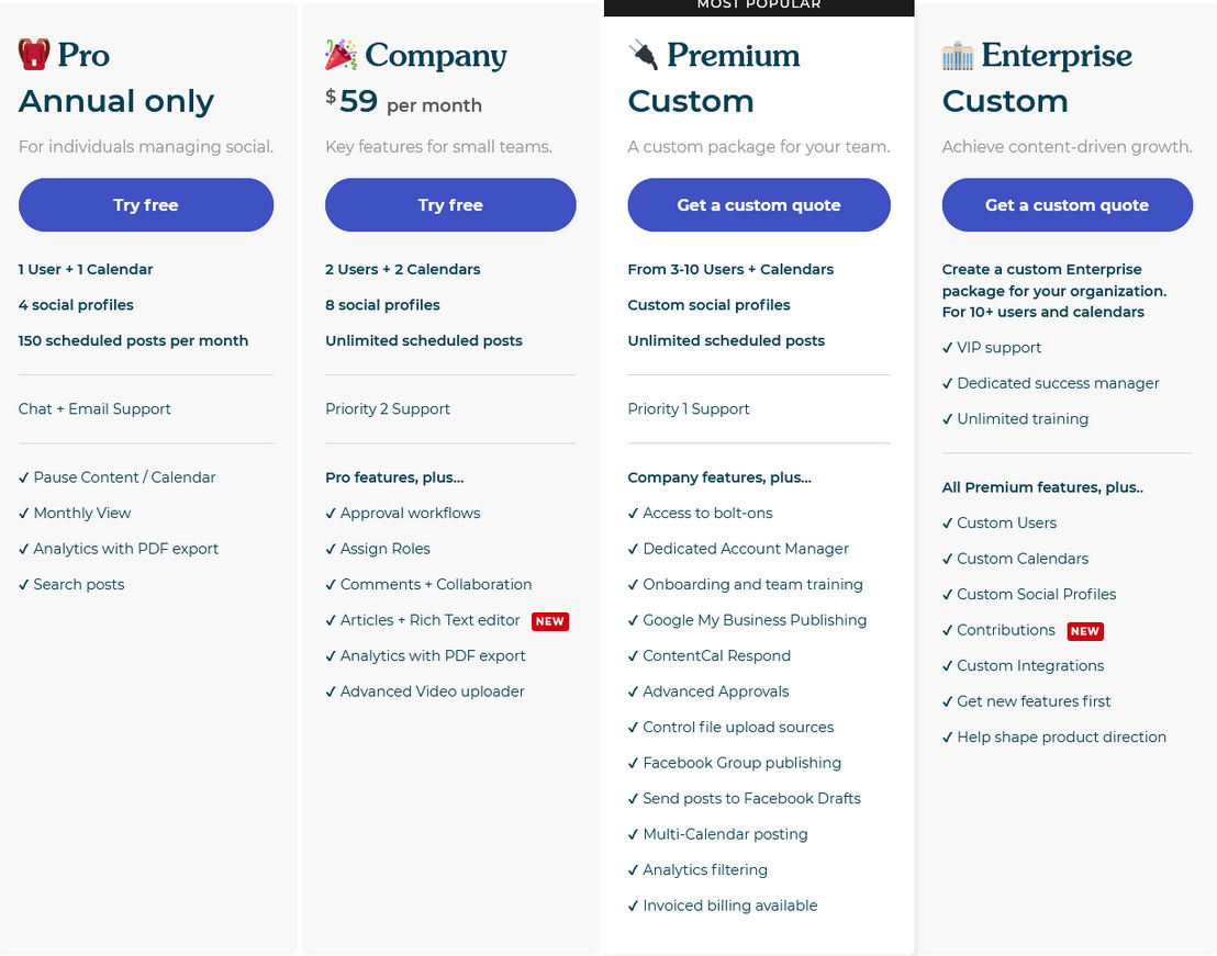 ContentCal pricing 1