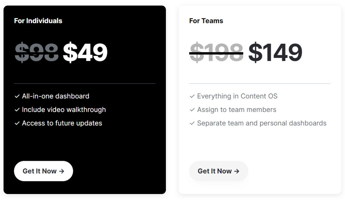 Content OS pricing 1