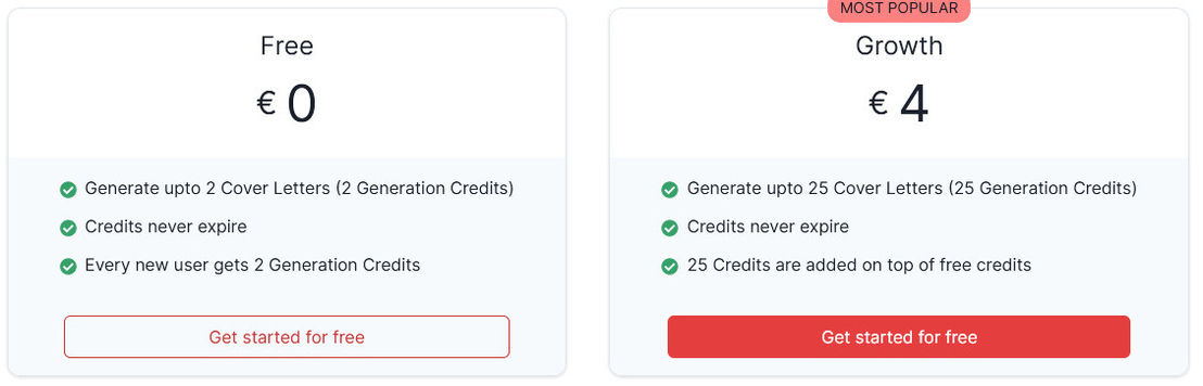Cover Letter AI pricing 1
