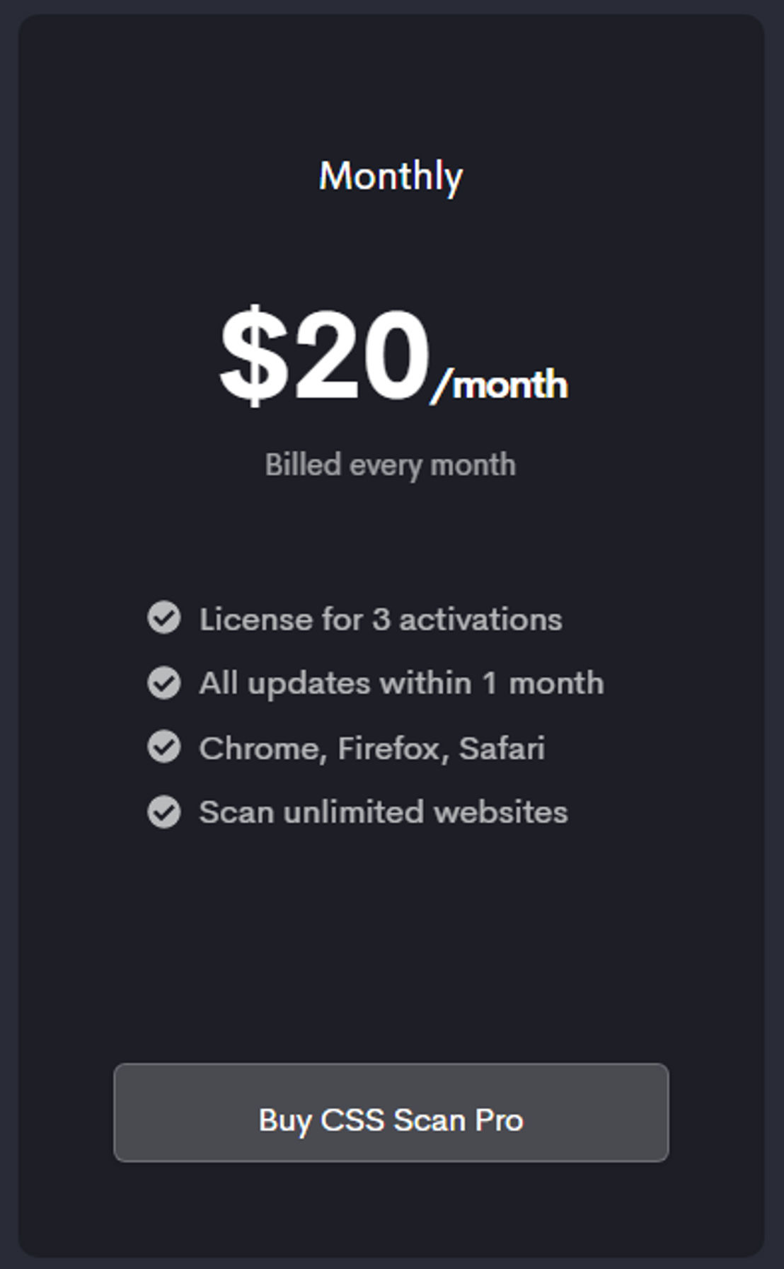 CSS Scan Pro pricing 2