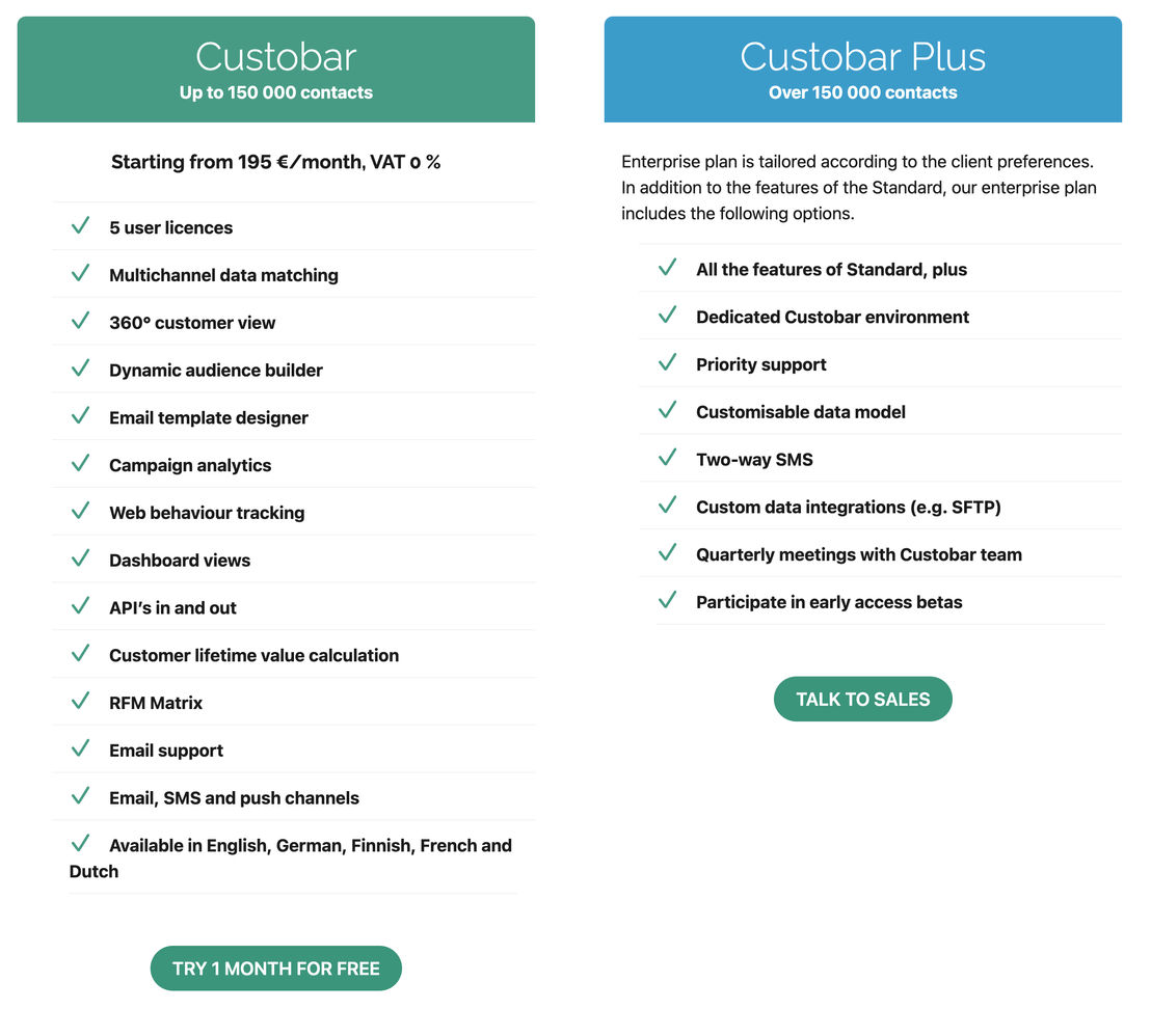 Custobar pricing