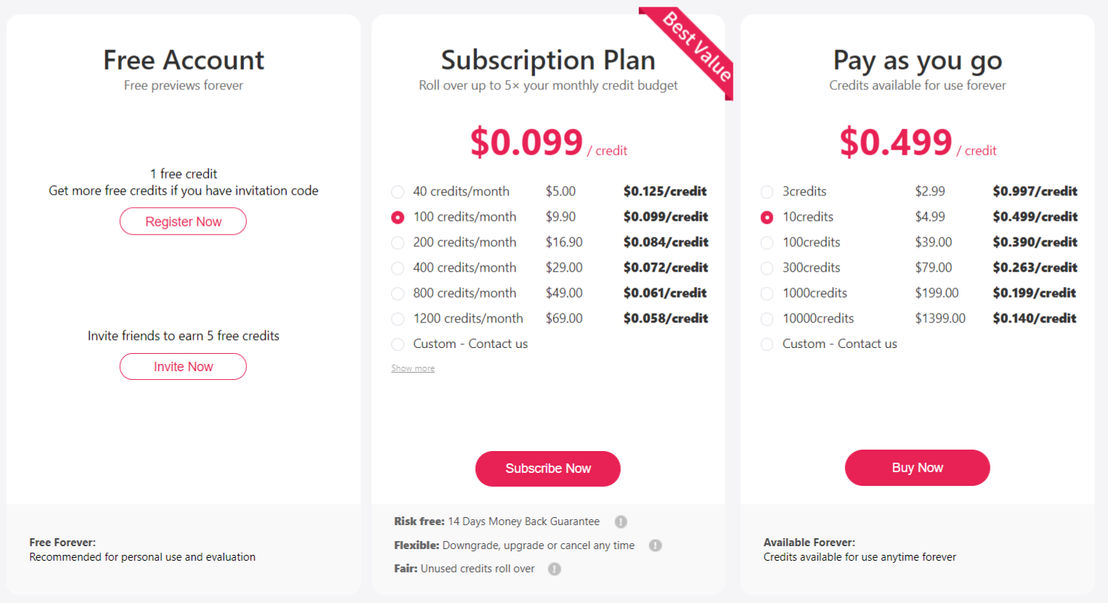 Cutout.pro pricing 1