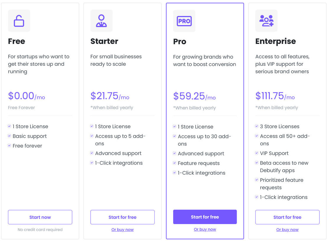 Debutify Theme pricing 1