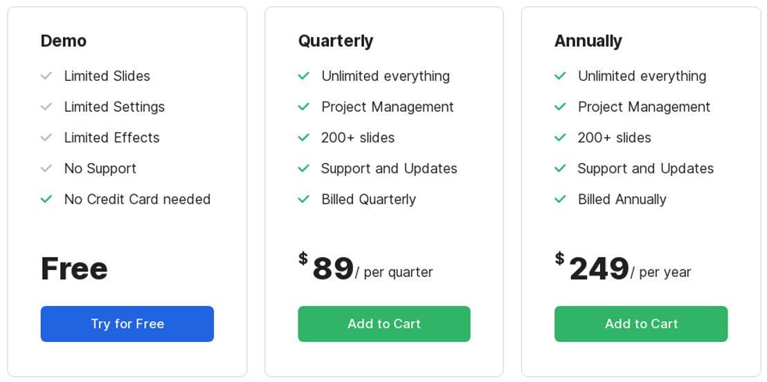Designmodo Slides pricing 1
