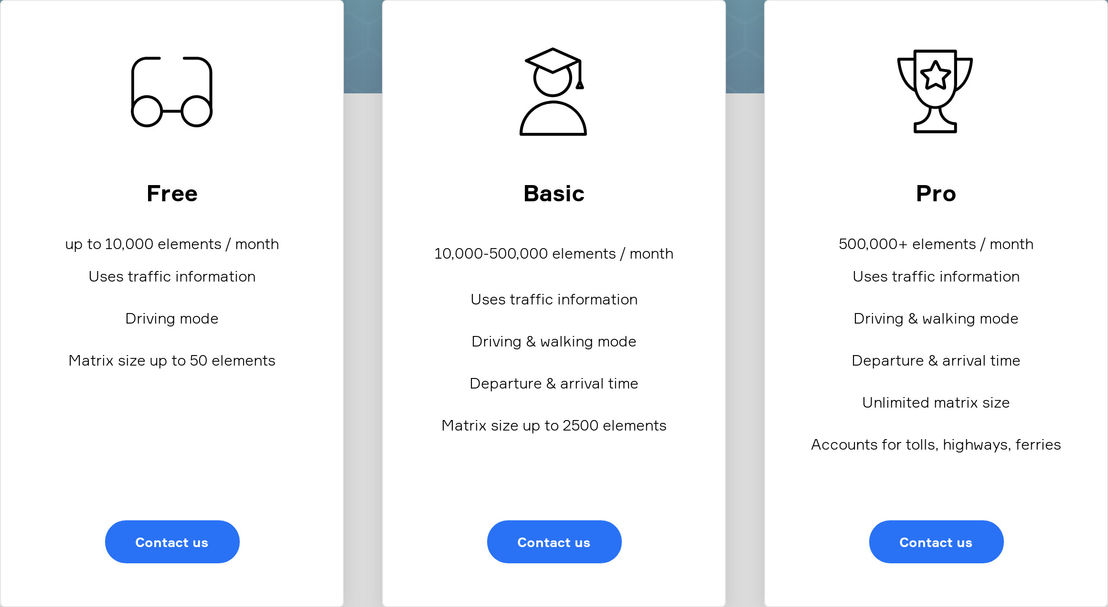 Distance Matrix API pricing 1