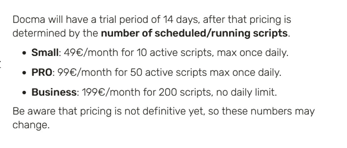 Docma pricing 1