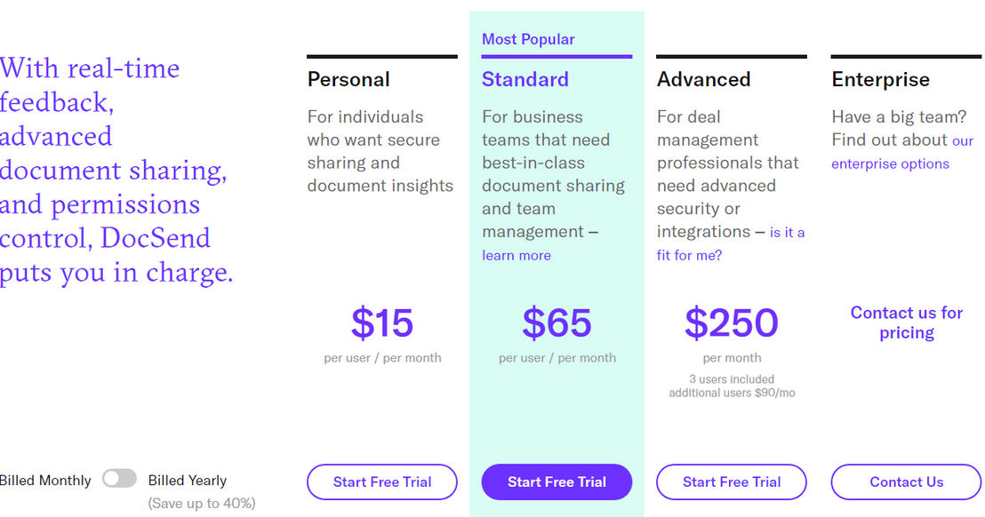 DocSend pricing 1