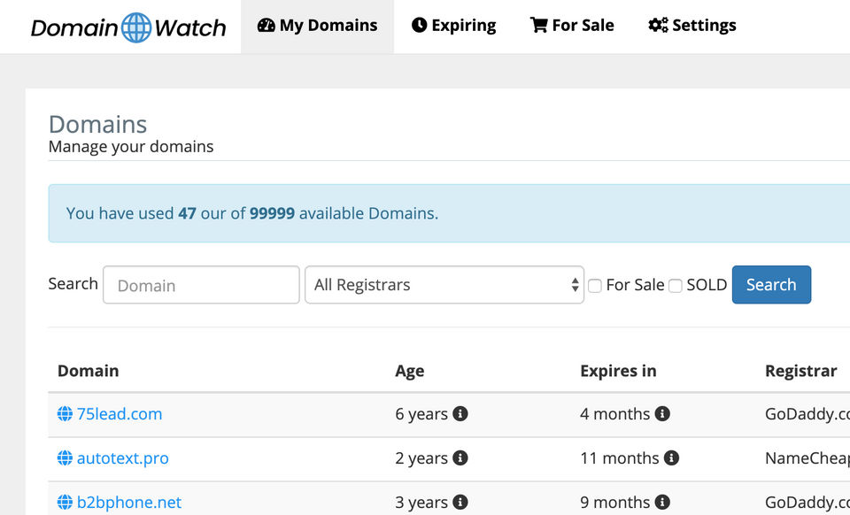 DomainWatch screenshot