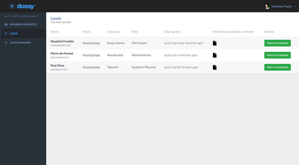 Dossy screenshot 1