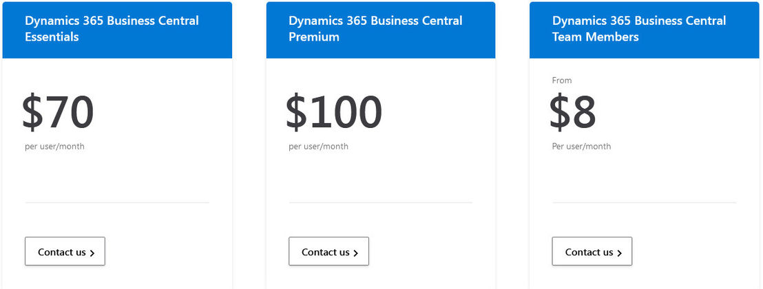 Dynamics 365 Business Central pricing 1
