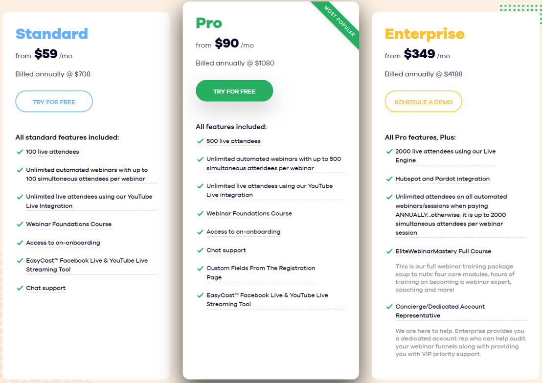 EasyWebinar pricing