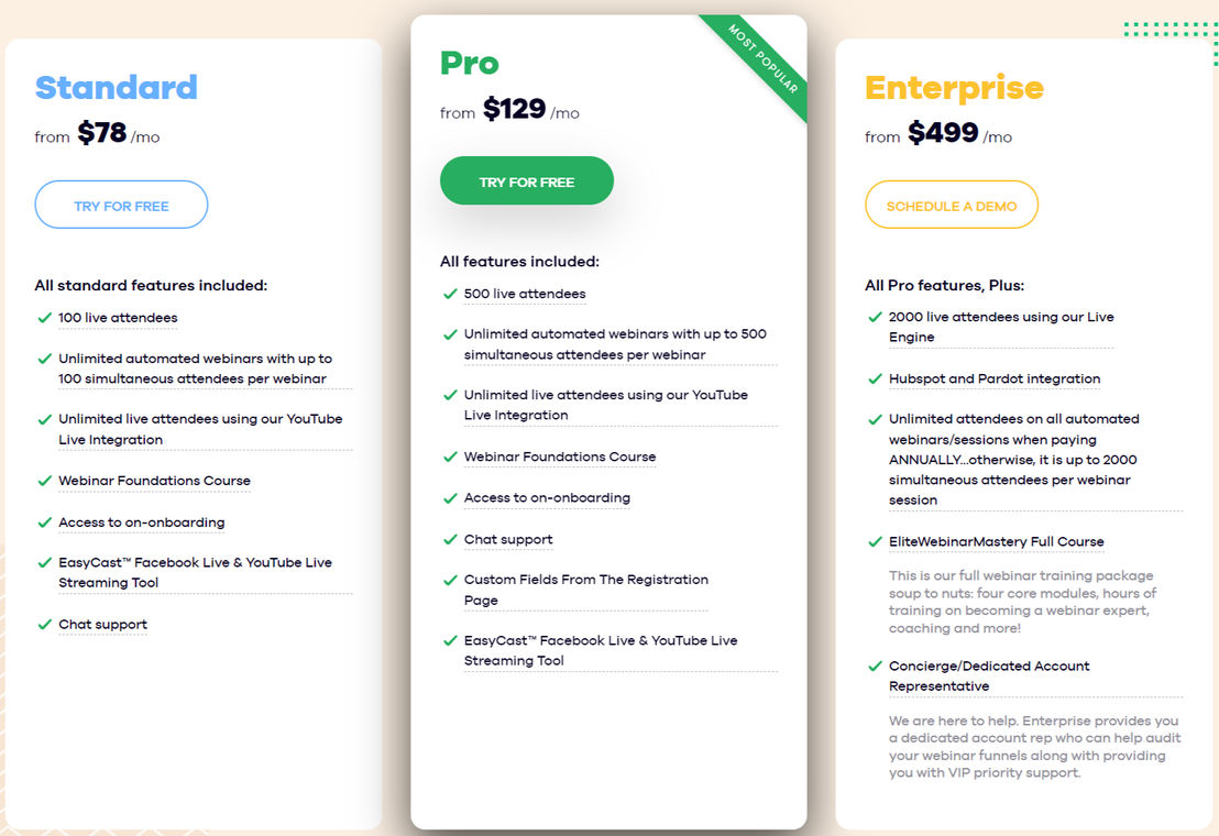EasyWebinar pricing