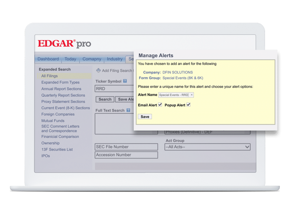 EDGAR Online screenshot 2