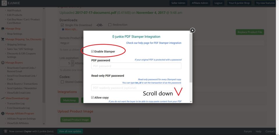 E-junkie screenshot 2