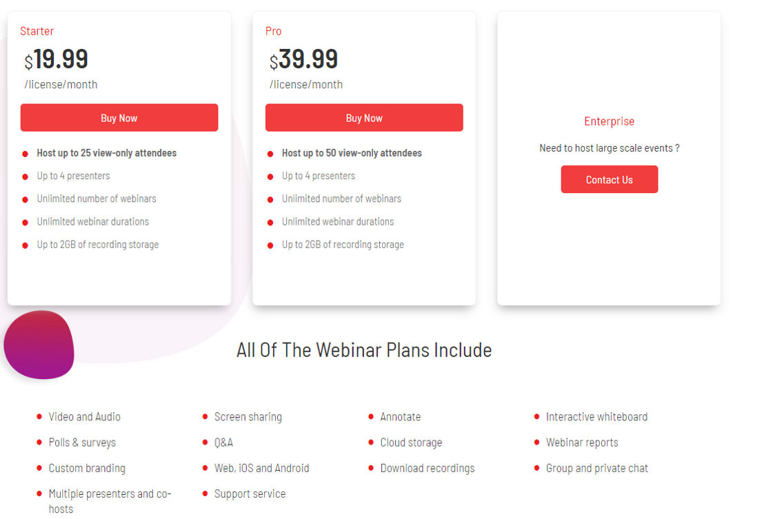 enableX Webinar pricing 2