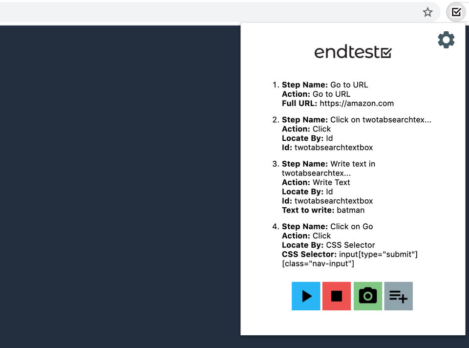 Endtest screenshot