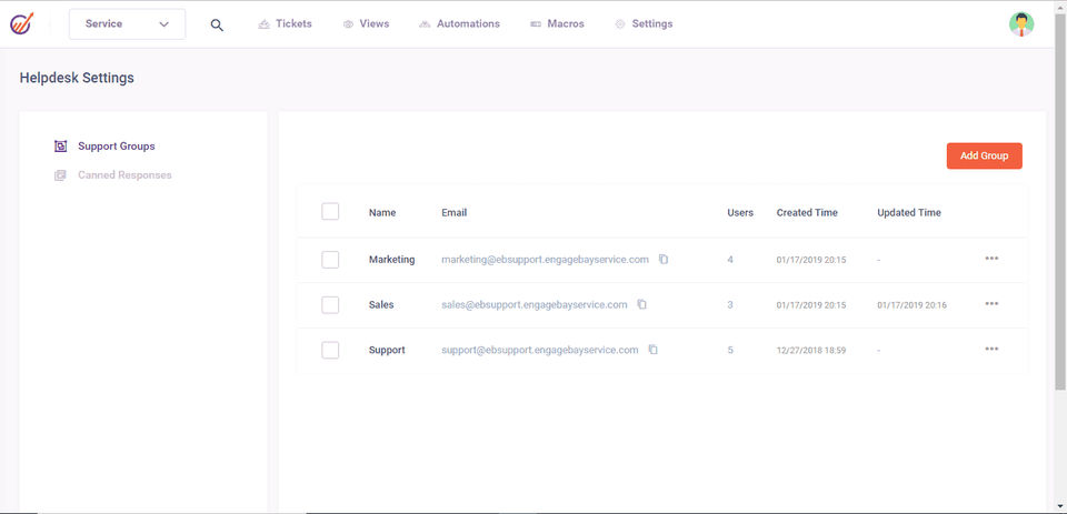 EngageBay Helpdesk System screenshot