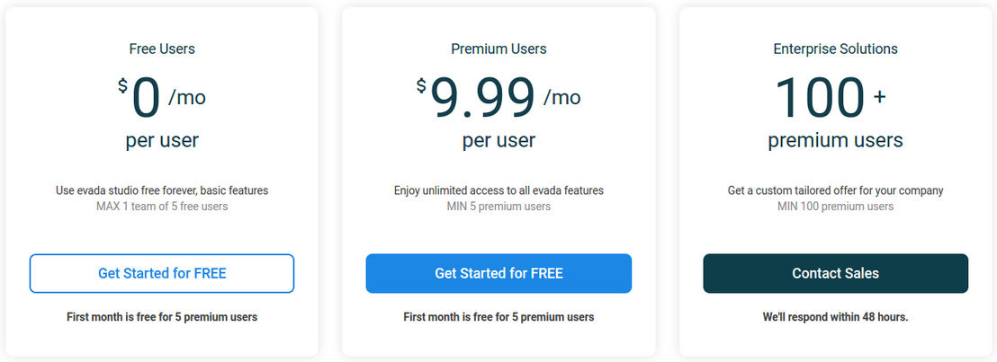 Evadastudio pricing 1