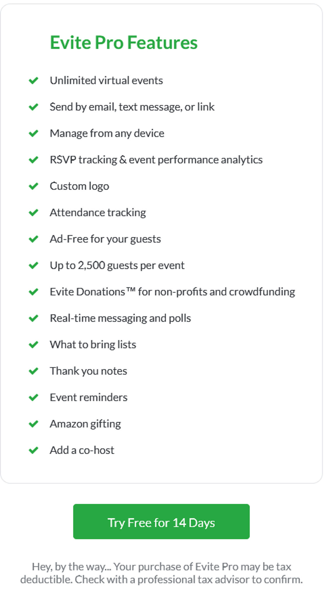 Evite pricing 1