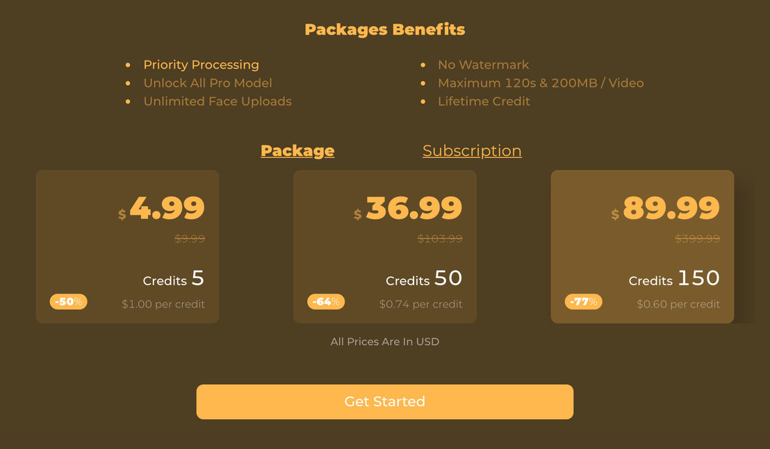 FaceHub Video FaceSwap pricing 1